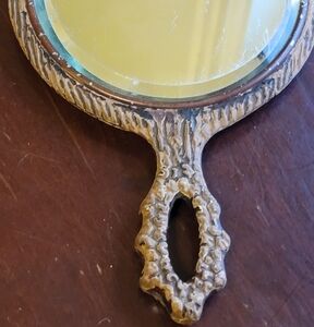 Antique Victorian Wooden Mirror with Sterling Silver Emblem